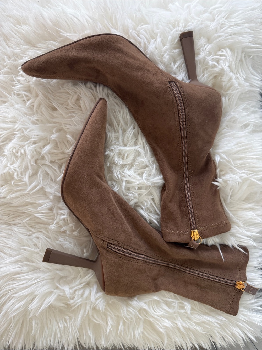 Zara Brown Suede Pointed-Toe Stiletto Ankle Boots